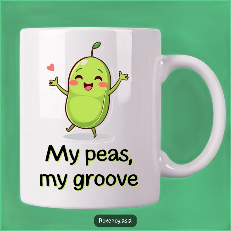 Funny Pea Pod Dance Mug - Cheerful Veggie Character Makes a Hilarious Gift