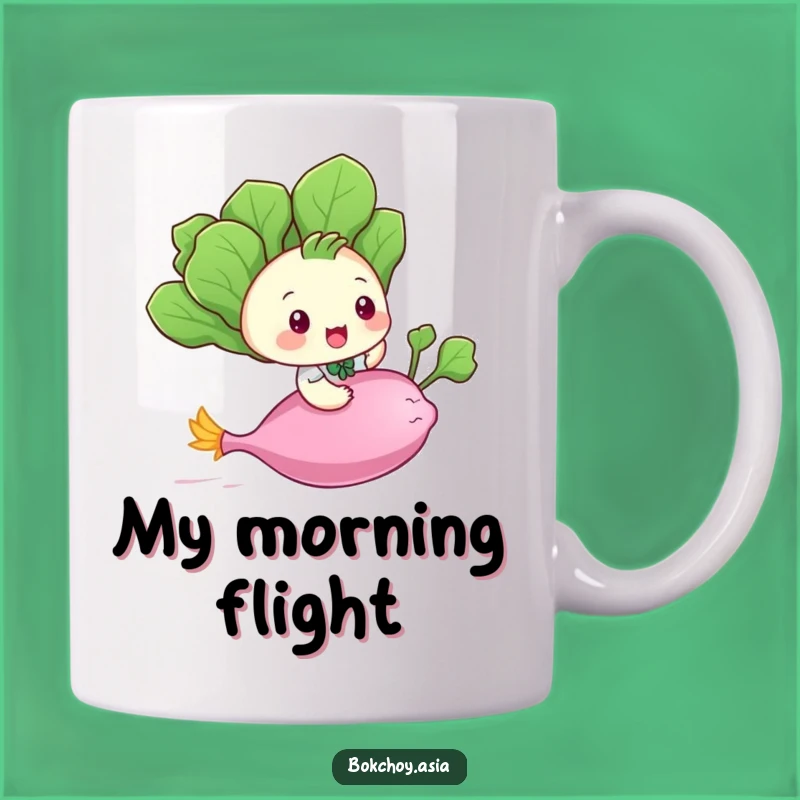 Funny Bok Choy Flying Mug - Playful Veggie Adventure, Hilarious Gift Idea
