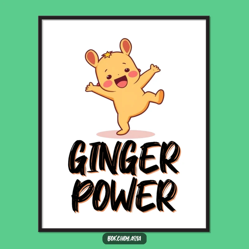 Funny Ginger Cartwheel Digital Art - Excited Root Veggie Printable for Laughs