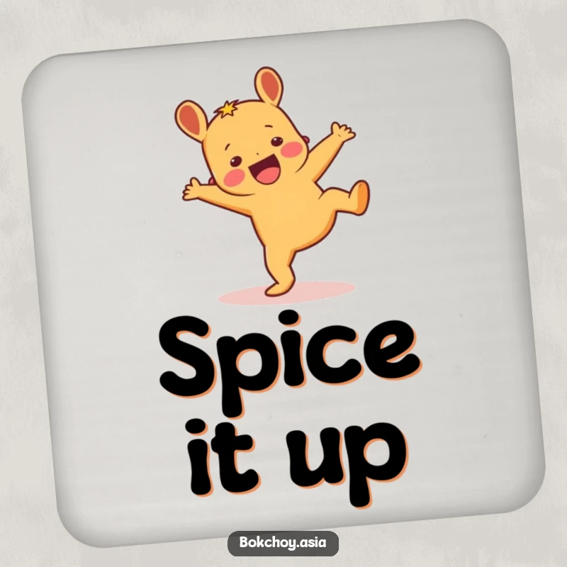 Funny ginger root character doing a cartwheel, an energetic and humorous design for a drink coaster.