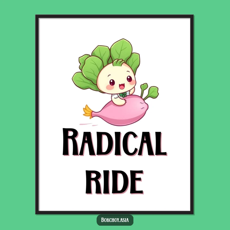 Funny Bok Choy Flying Poster - Playful Veggie Art for Whimsical Decor