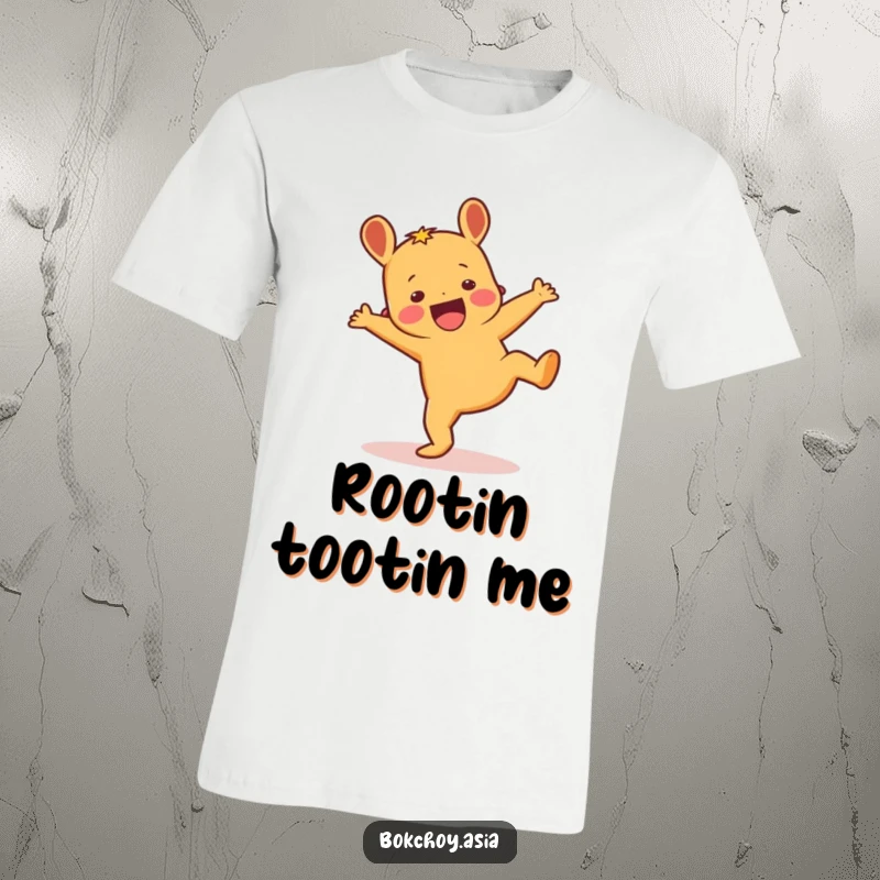 Funny ginger root character in mid-cartwheel, conveying excitement and sporty fun on a t-shirt.