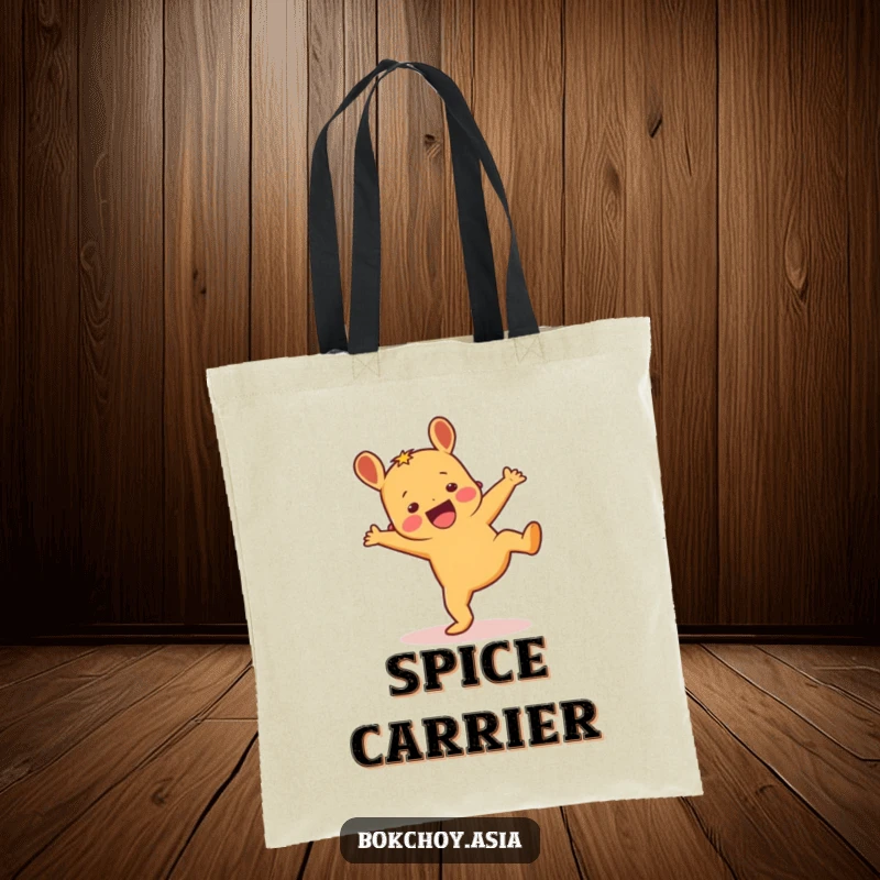 Funny ginger root character performing a cartwheel, energetic and humorous design for a durable tote bag.